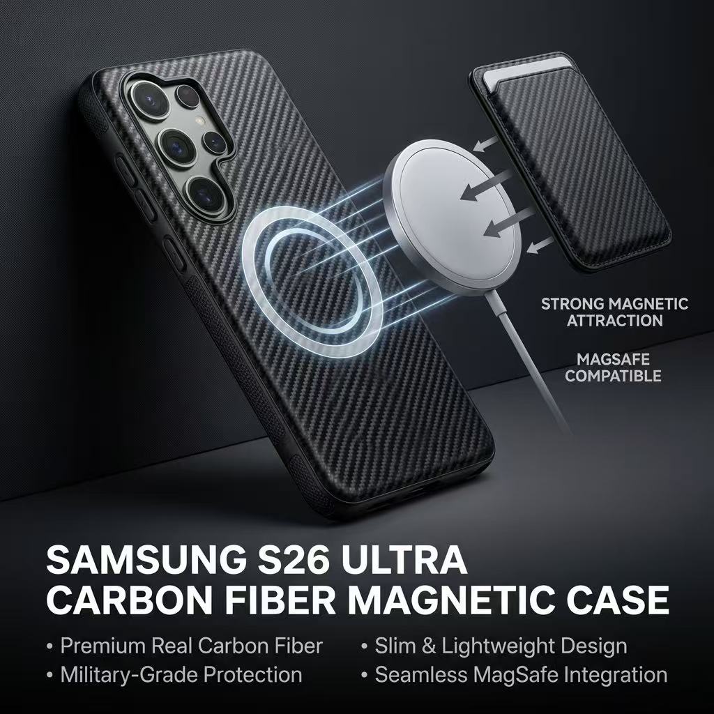 Samsung Galaxy S26Plus Carbon Fiber Texture Magsafe Case Black