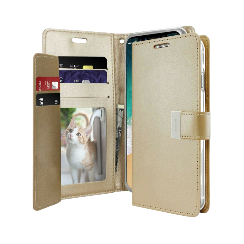 Goospery Silver Buckle Flip Leather Wallet Case iPhone XS Max Gold