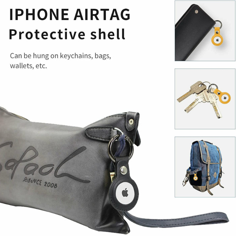 Apple AirTag Leather Protective Case with Keychain Loop Black