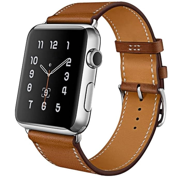 Apple Watch 42/44/45/49mm Watch Leather Band with Buckle Case Brown