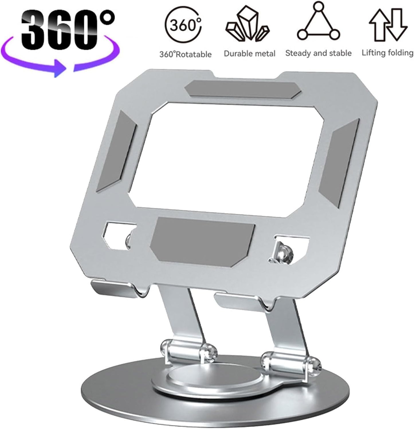 360 degree Rotatable  Multi-Function Metal Laptop & Phone Stand Silver