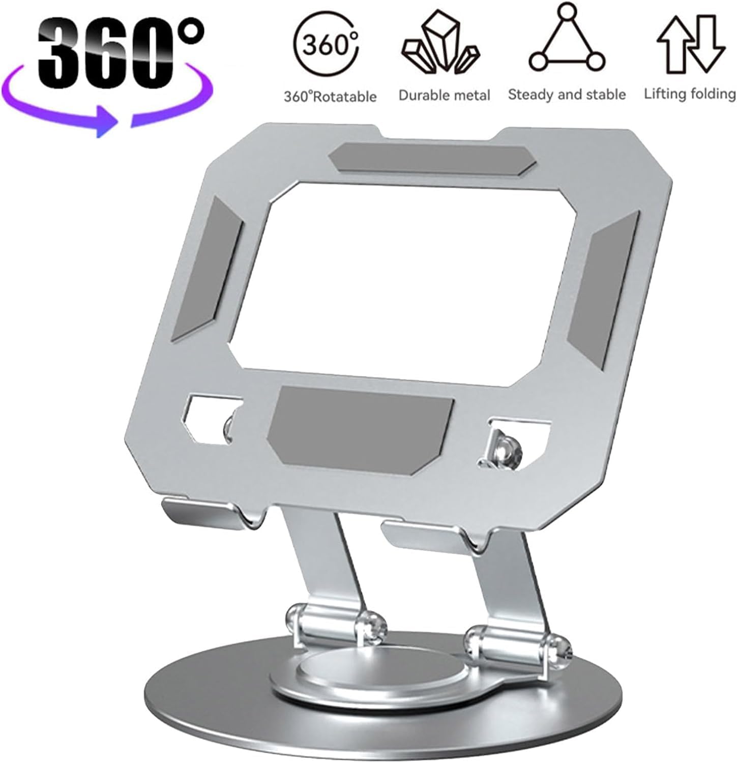 360 degree Rotatable  Multi-Function Metal Laptop & Phone Stand Silver