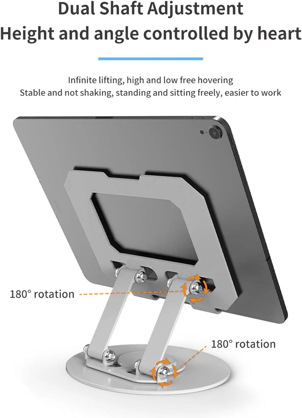 360 degree Rotatable  Multi-Function Metal Laptop & Phone Stand Silver