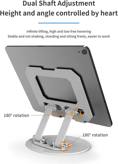 360 degree Rotatable  Multi-Function Metal Laptop & Phone Stand Silver