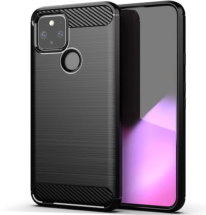Google Pixel 5 Slim Carbon Fibre Shockproof Rugged Case Cover Black
