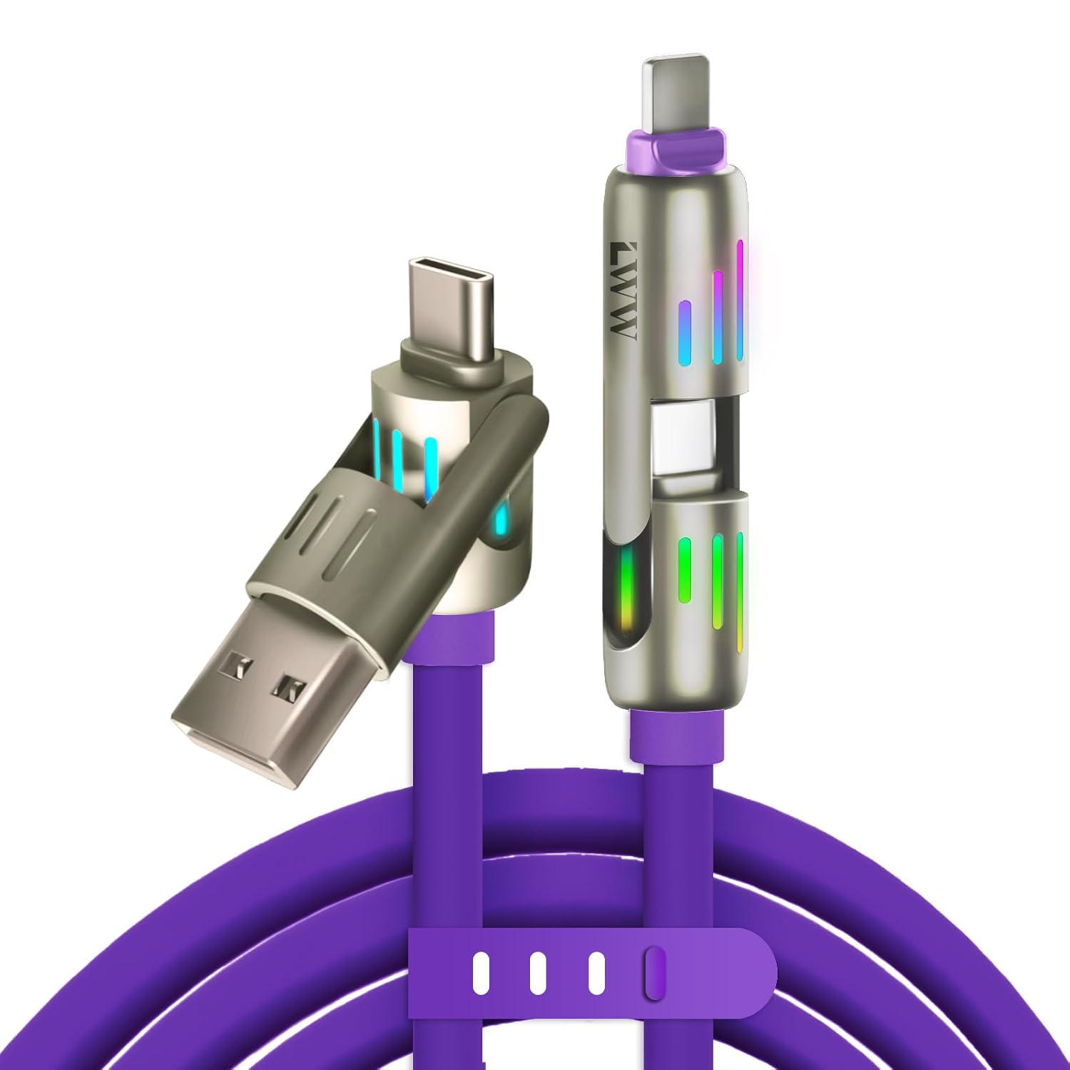 240W 4-in-1 Multi USB Fast Charging & Data Cable – Purple