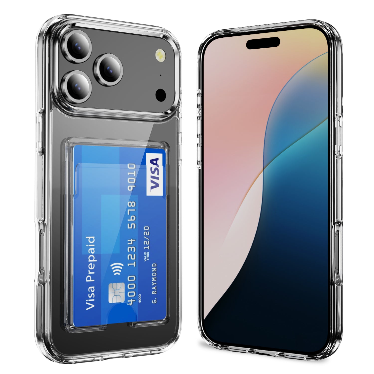iPhone 17 Pro Max Shockproof Hard Card Holder Back Case Clear