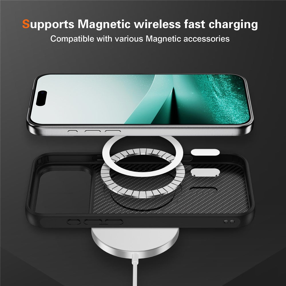 iPhone 13/14/15/16/17e Max Carbon Fiber Texture MagSafe Case Black