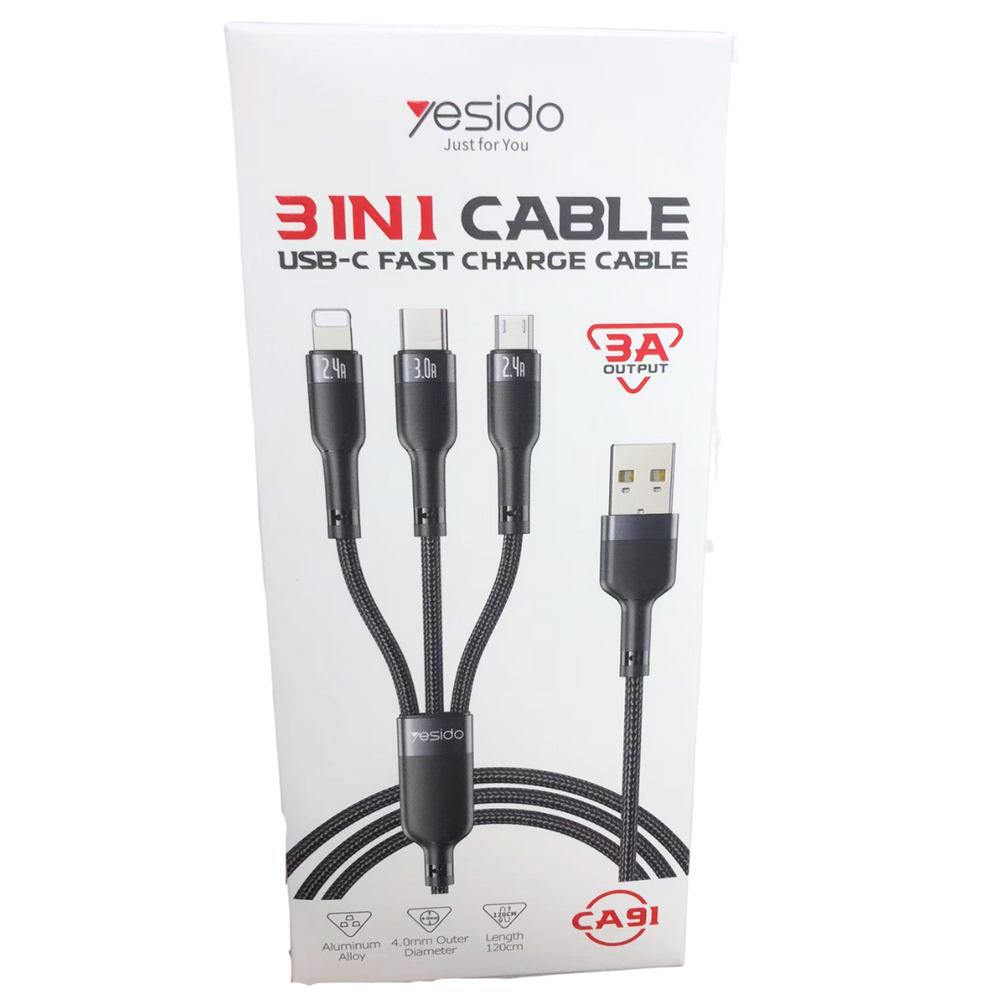 Yesido 3 in 1 USB Cable Black