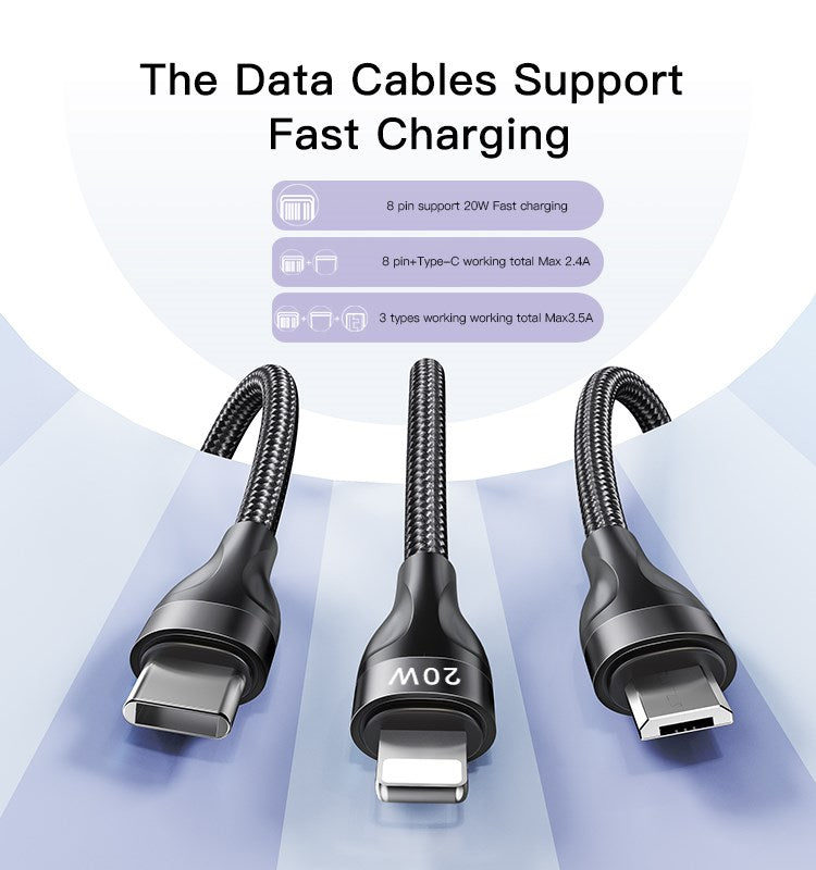 Yesido 3 in 1 Data Type-C cable YESIDO Cable Black