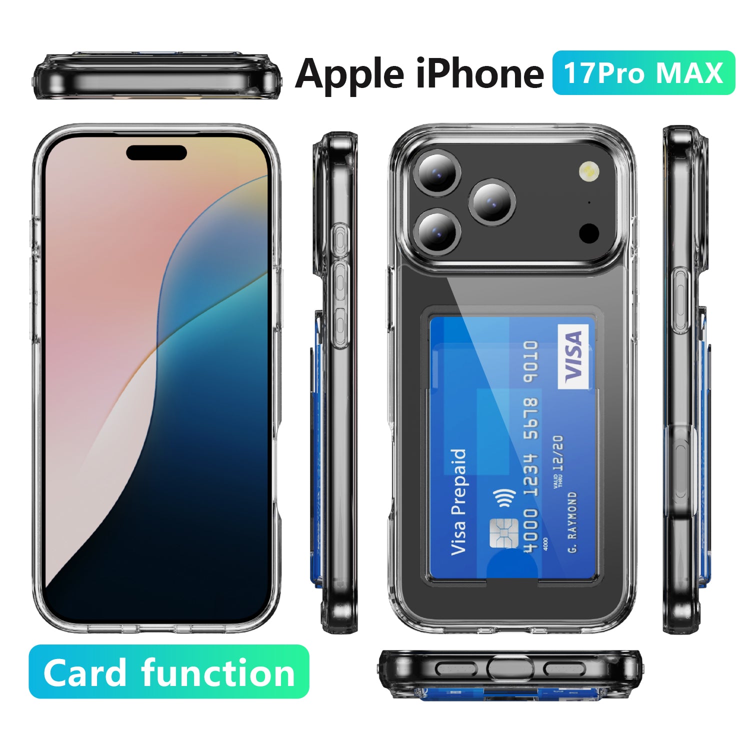 iPhone 17 Pro Max Shockproof Hard Card Holder Back Case Clear