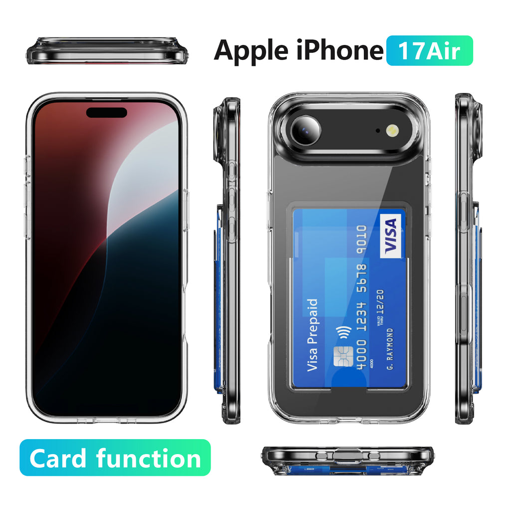 iPhone 17 Air Shockproof Hard Card Holder Back Case Clear
