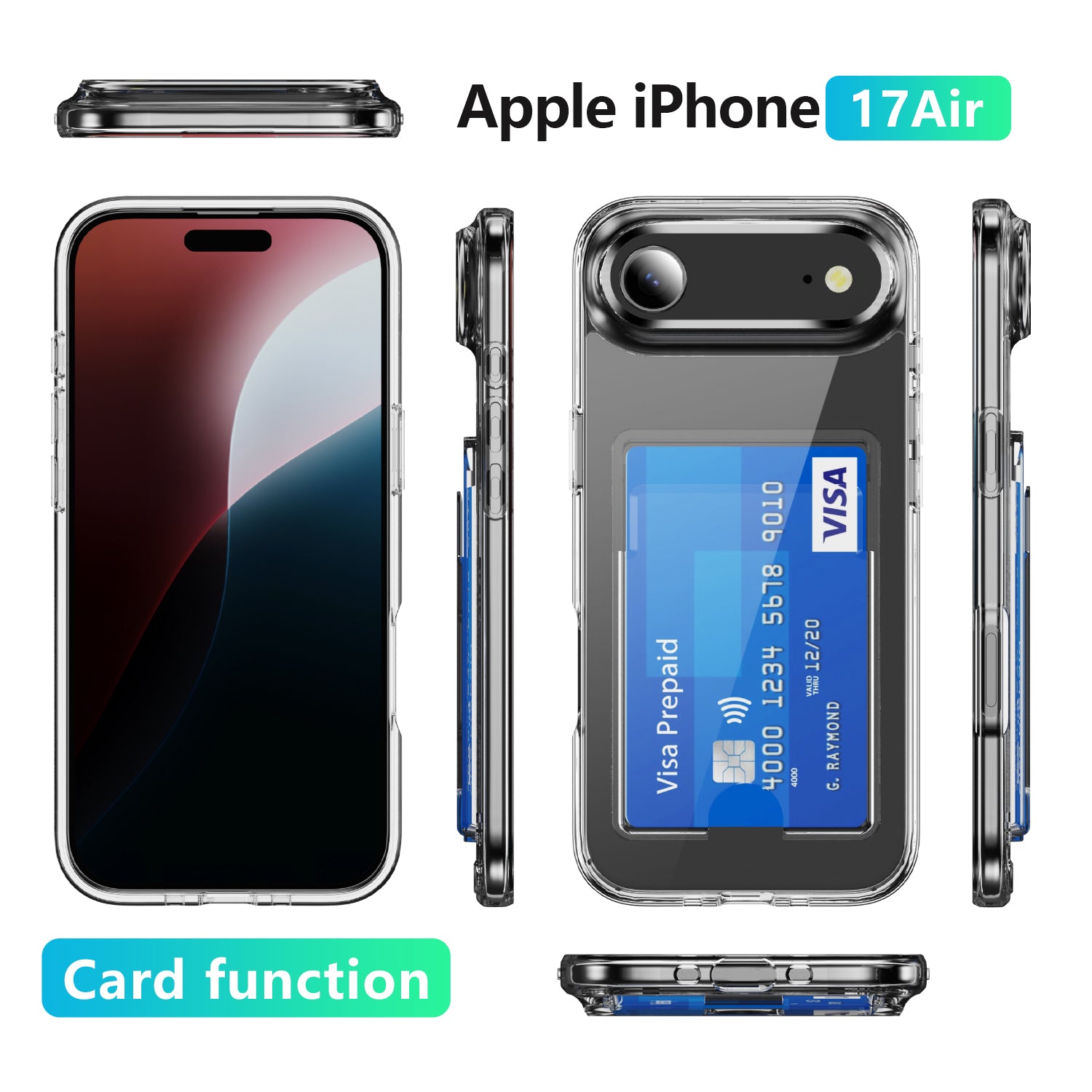 iPhone 17 Air Shockproof Hard Card Holder Back Case Clear