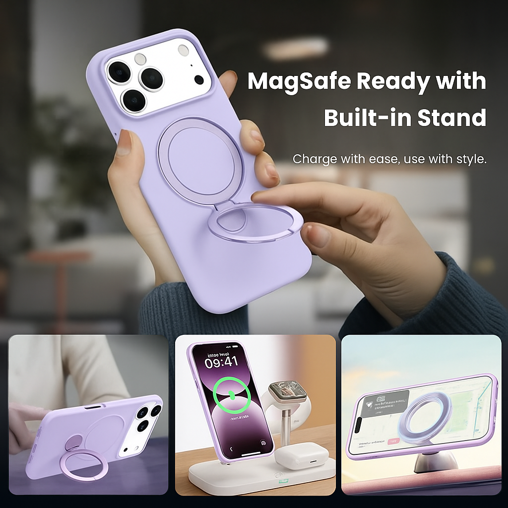 iPhone 17 Series Magsafe Invisible Silicone Stand Case - Purple