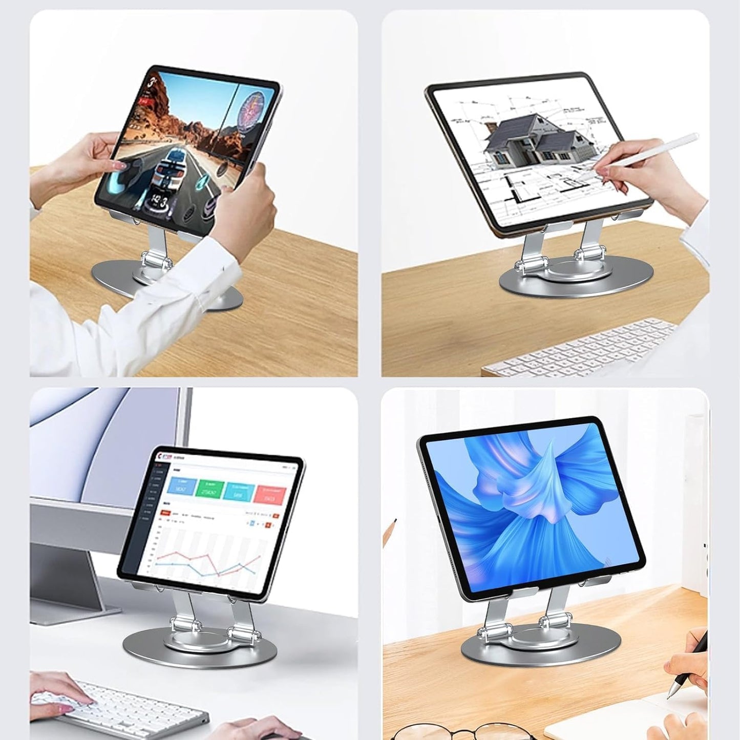 360 degree Rotatable  Multi-Function Metal Laptop & Phone Stand Silver