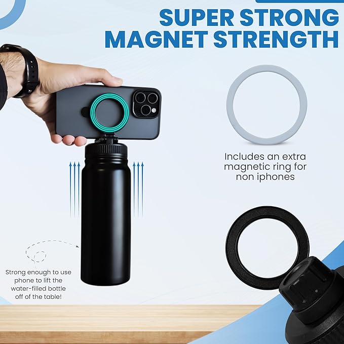 Stainless Steel Gym & Sports Water Bottle with Rotating Phone Holder – 532ml