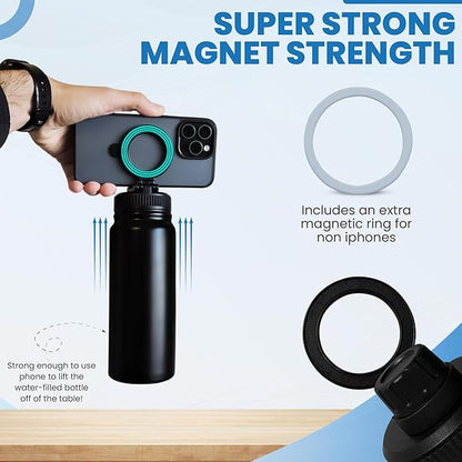 Stainless Steel Gym & Sports Water Bottle with Rotating Phone Holder – 532ml