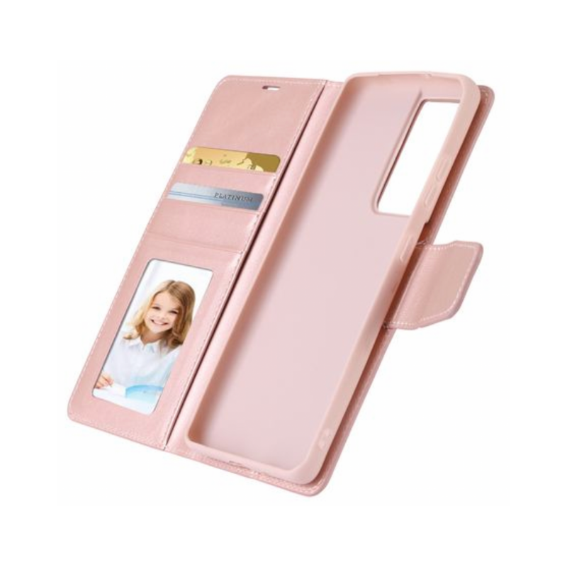 Hanman Flip Wallet Case for Samsung Galaxy S21/S22/S23 Series - Rose Gold