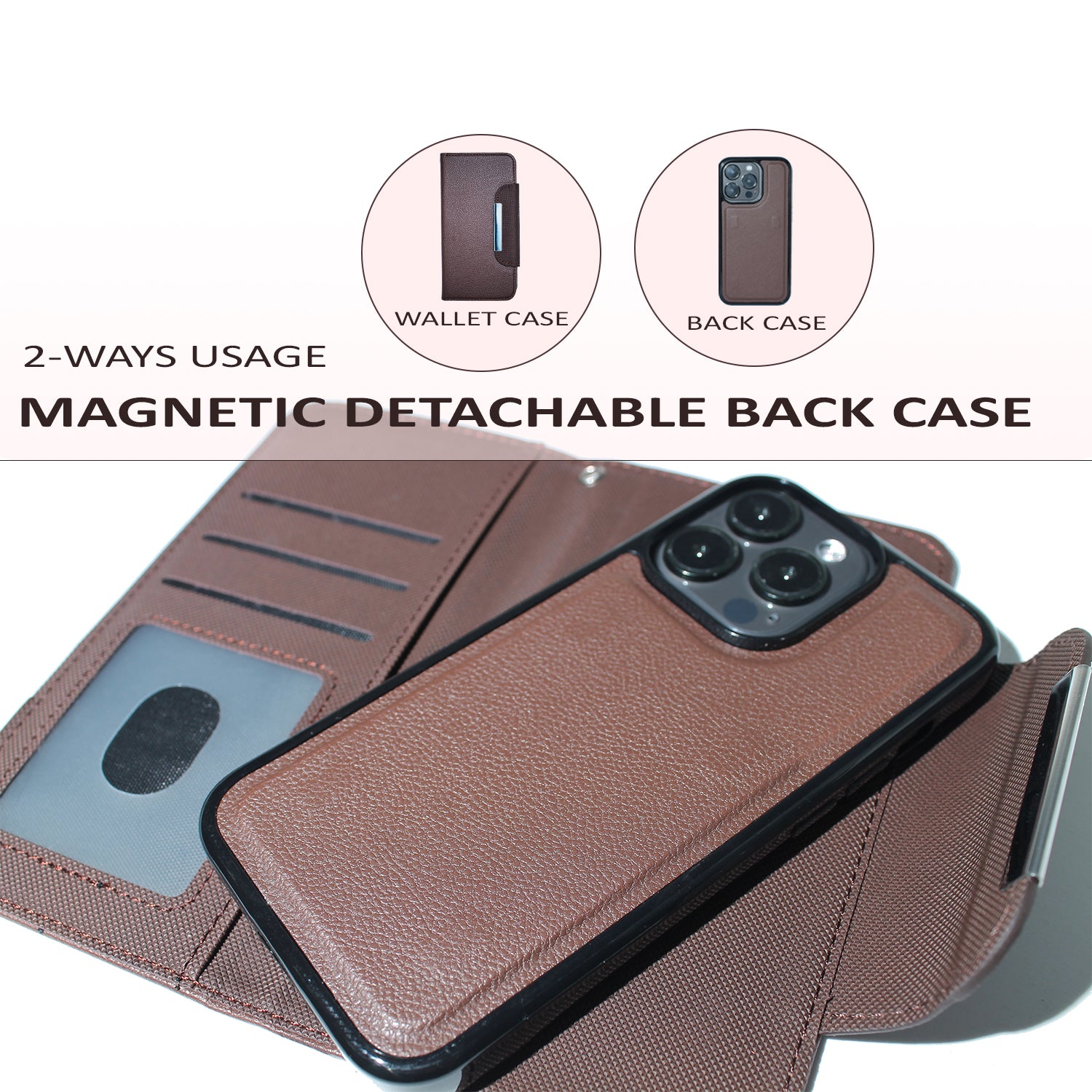 Magnetic Detachable Wallet Case Brown - iPhone Cases