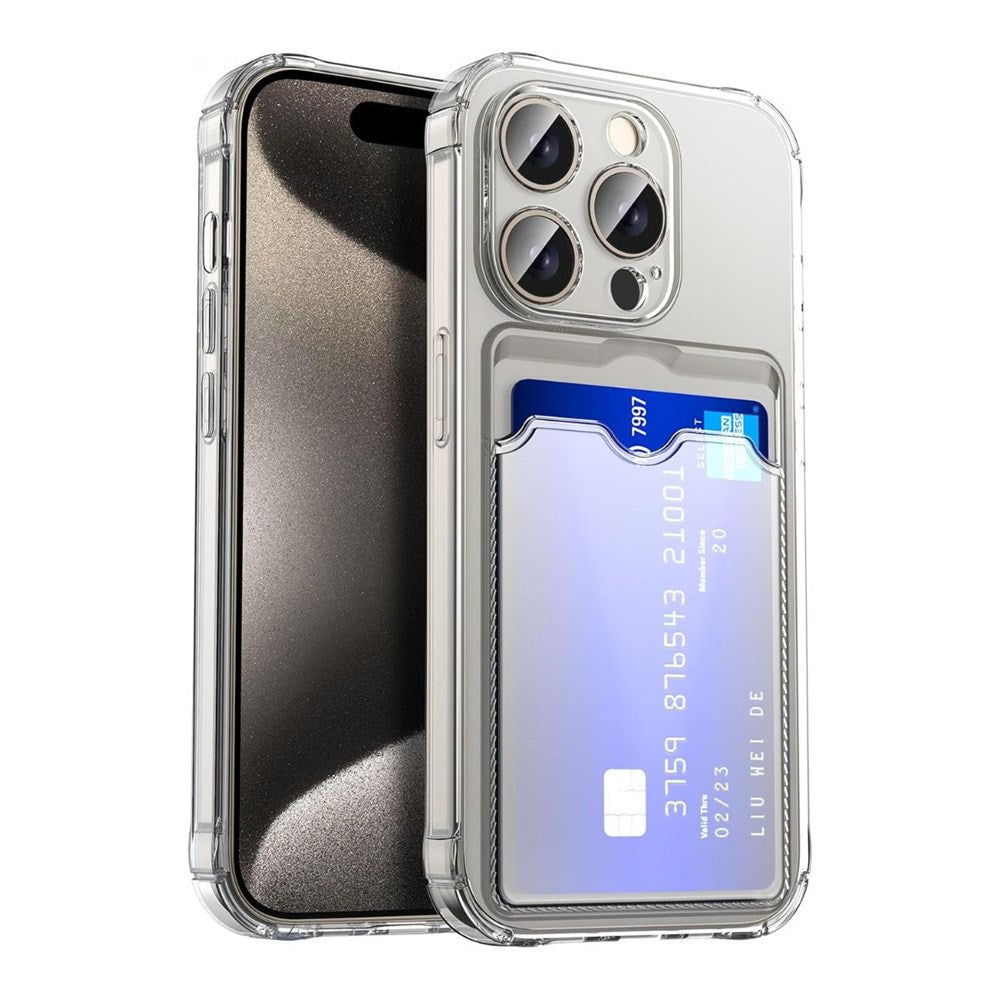 iPhone 15/14/13 Shockproof Hard Card Holder Back Case Clear