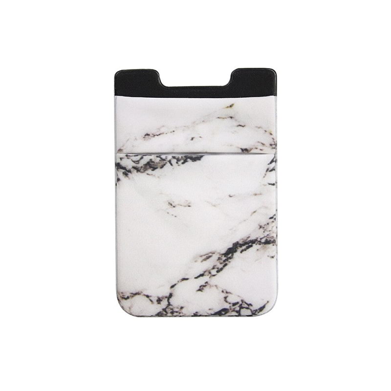 Adhesive Credit Card Holder with Double Pocket - White Marble