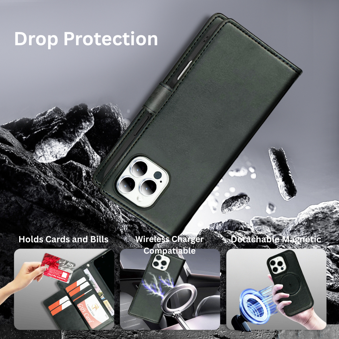 Nebula iPhone 13/14/15/16e Magnetic Detachable Leather Wallet Case Black