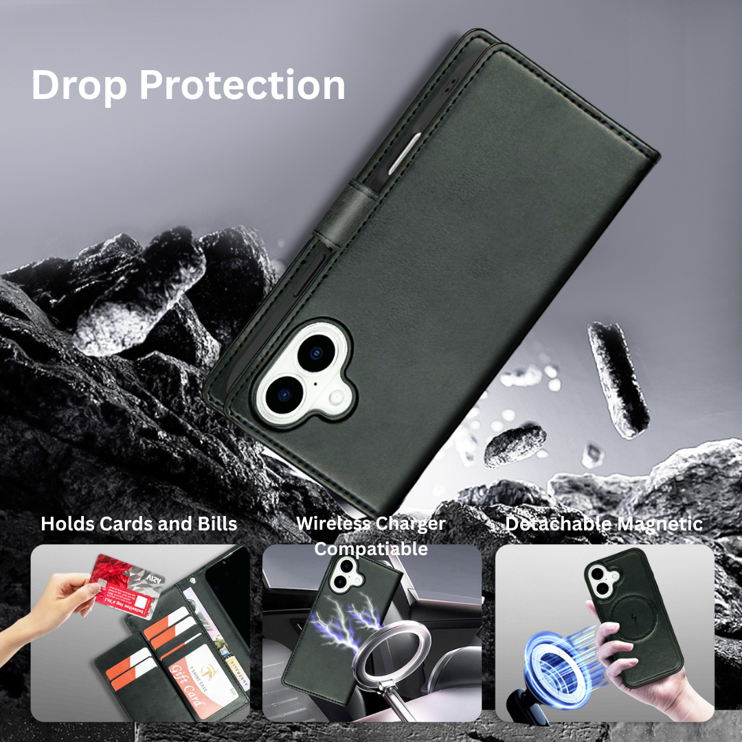 Nebula iPhone 17 Magnetic Detachable Leather Wallet Case Black