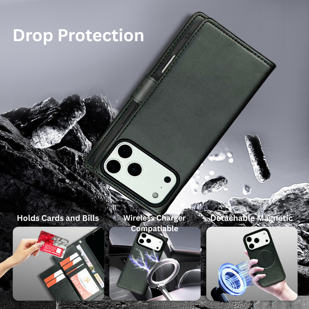 Nebula iPhone 17 Pro Magnetic Detachable Leather Wallet Case Black