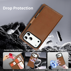 Nebula iPhone 17 Pro Magnetic Detachable Leather Wallet Case Brown