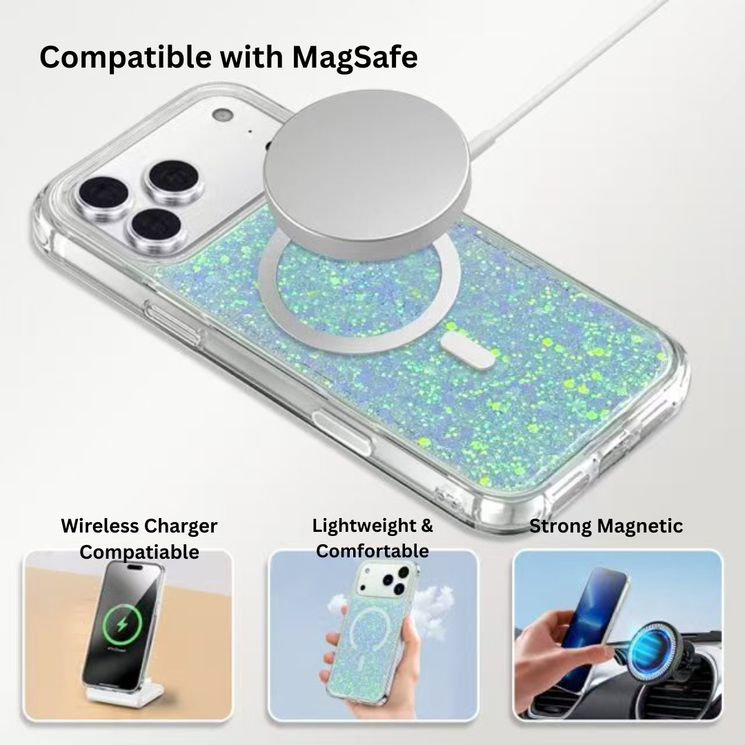 Nebula iPhone 17 Pro Max Magic Glitter Case White Blue