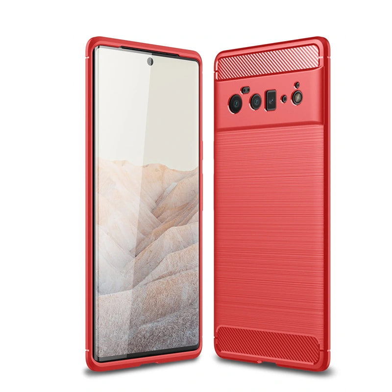 Google Pixel 6 Pro Slim Carbon Fibre Shockproof Rugged Case Cover Red