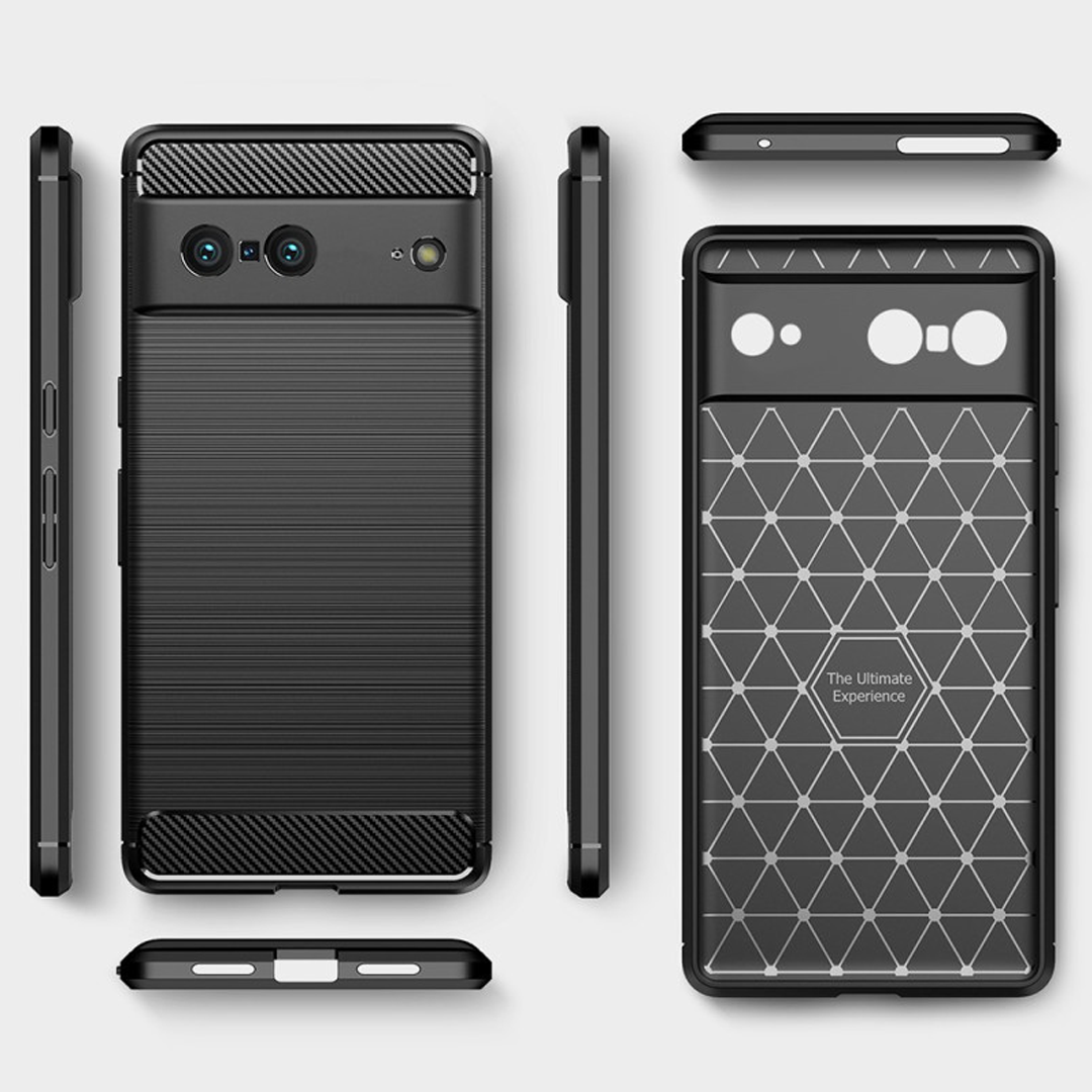 Google Pixel 7 Slim Carbon Fibre Shockproof Rugged Case Cover Black