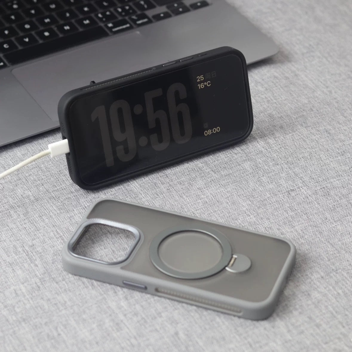 360°  Rotatable Invisible Stand Case for iPhone  – Grey