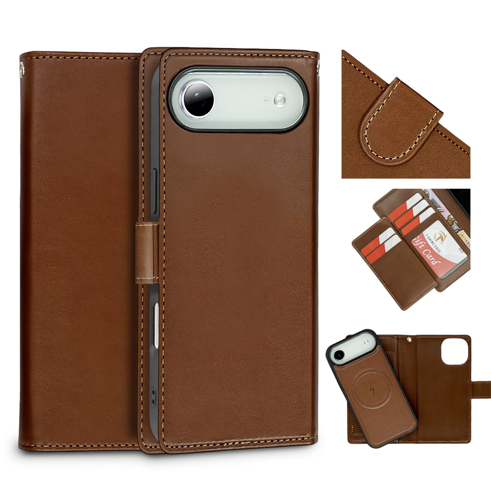 Nebula iPhone 17 Pro Magnetic Detachable Leather Wallet Case Brown
