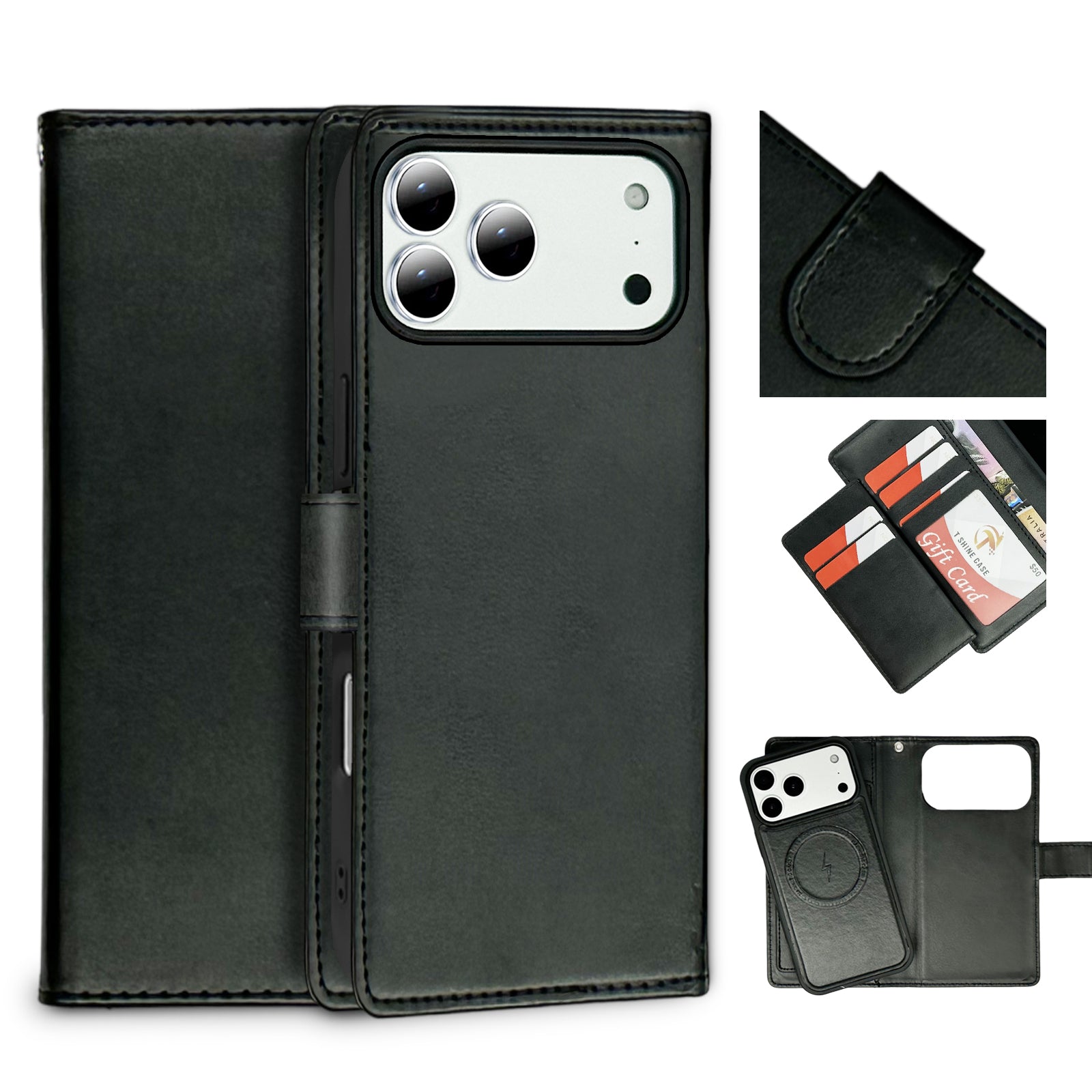 Nebula iPhone 17 Pro Max Magnetic Detachable Leather Wallet Case Black