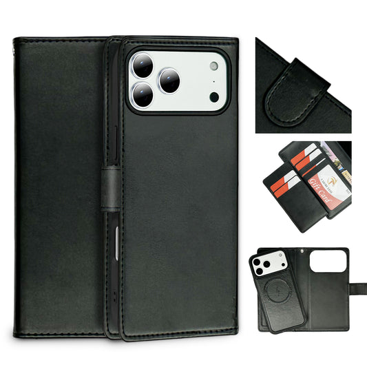 Nebula iPhone 17 Pro Magnetic Detachable Leather Wallet Case Black