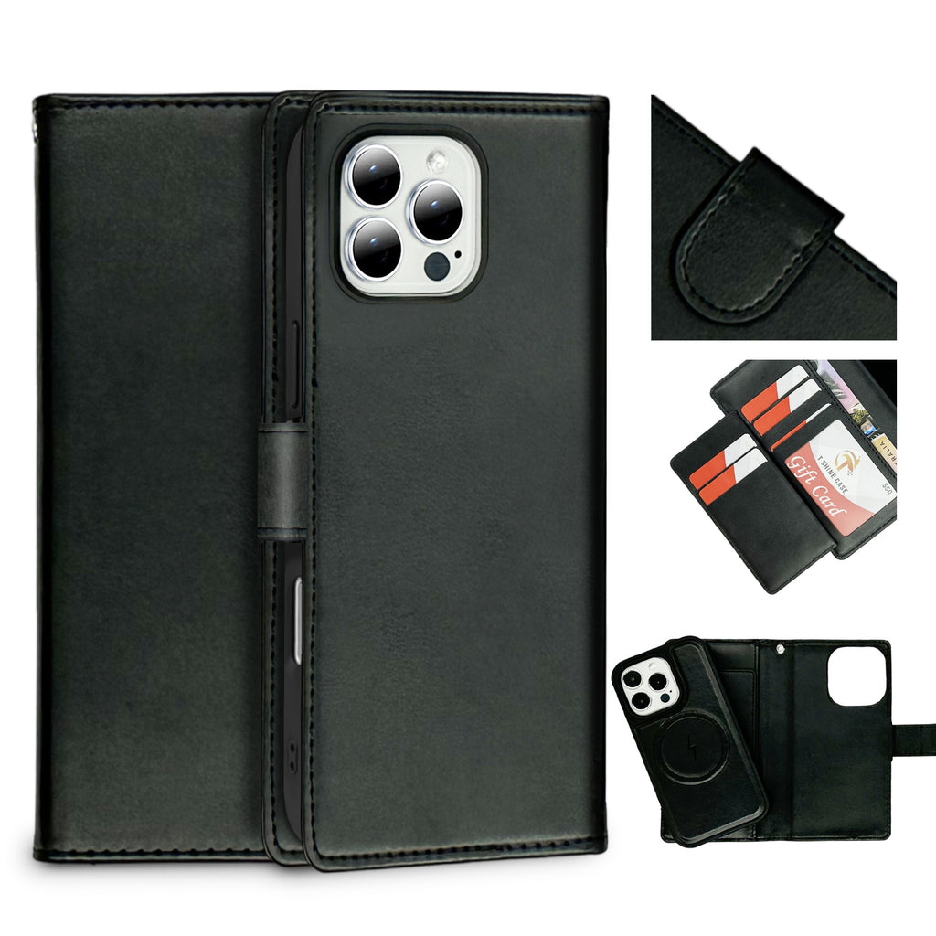 Nebula iPhone 16 Pro Magnetic Detachable Leather Wallet Case Black