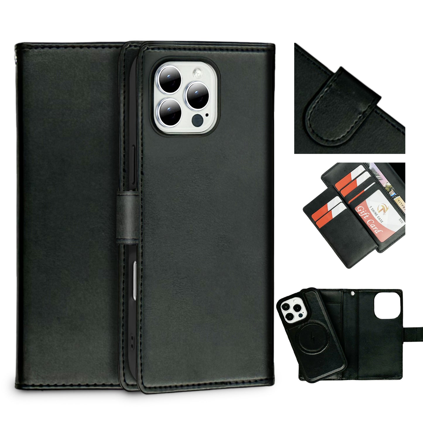 Nebula iPhone 13/14/15/16e/17e Magnetic Detachable Leather Wallet Case Black