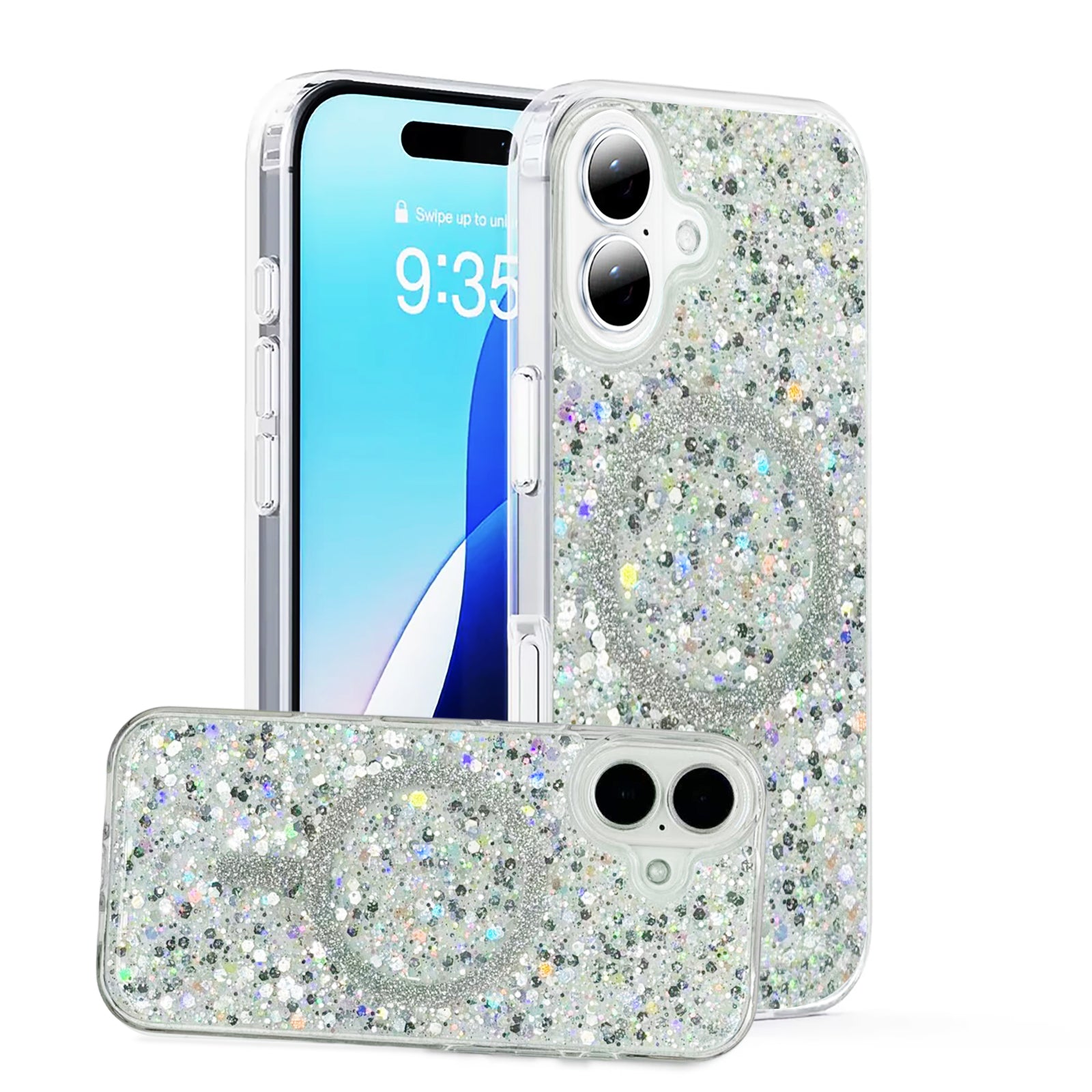 Nebula iPhone 17 Magic Glitter Case White Silver