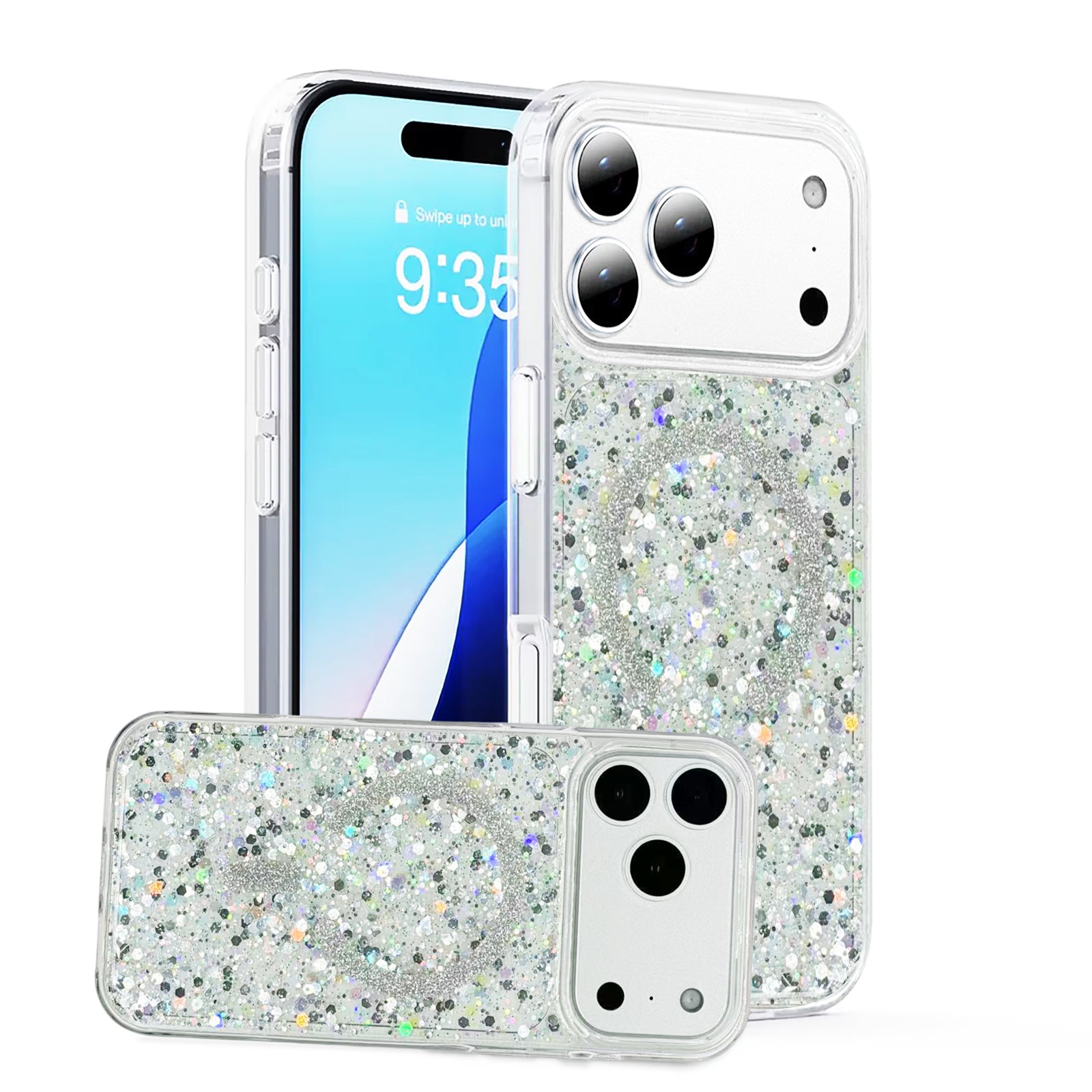 Nebula iPhone 17 Magic Glitter Case White Silver