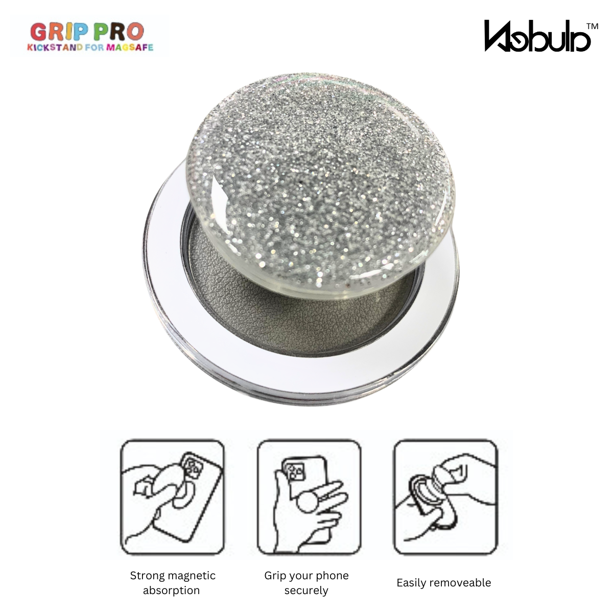 GripPro Magnetic Phone Ring Glitter Silver