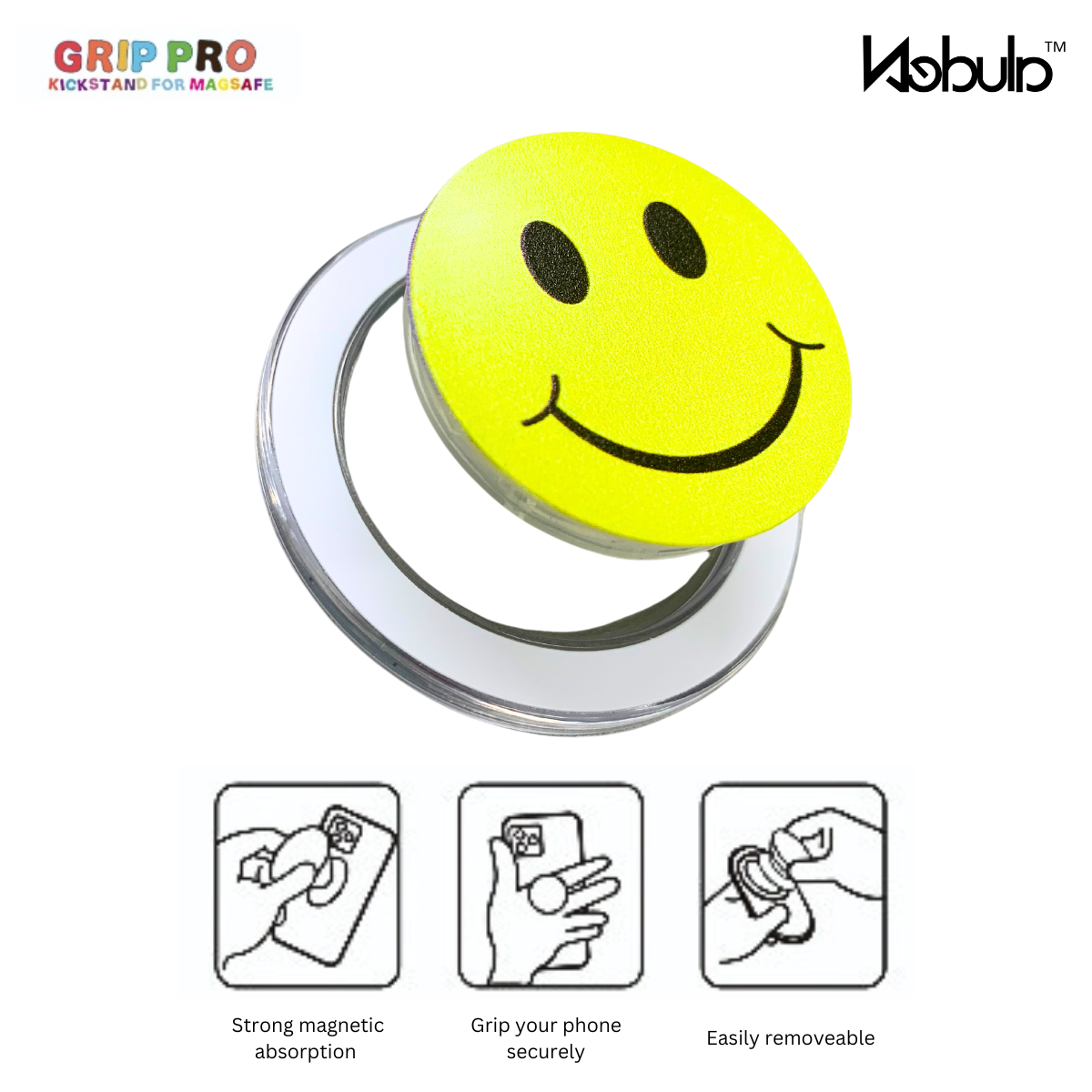 GripPro Magnetic Phone Ring Smiley Face