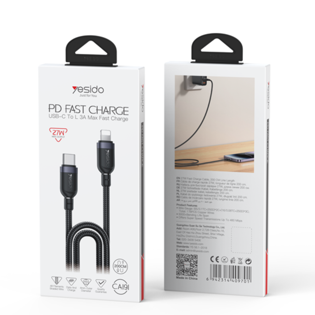 Yesido C TO LIGHTNING / 2.4A Cable 2M Black 2.0