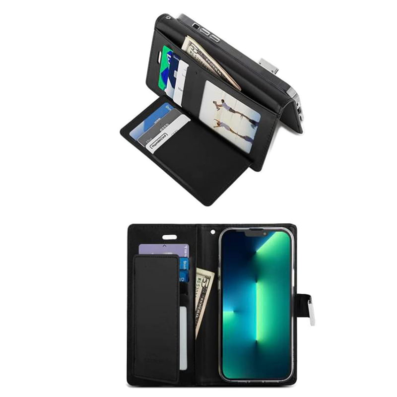 iPhone 13 Mercury Goospery Rich Diary Flip Wallet Case - Black