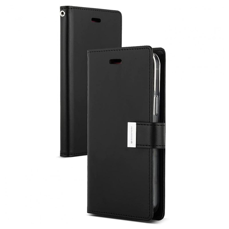 iPhone 13 Mercury Goospery Rich Diary Flip Wallet Case - Black