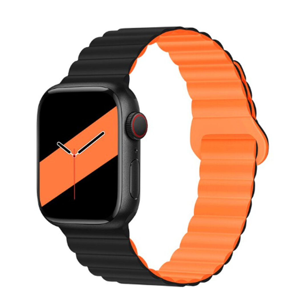 Apple Watch Magnetic Silicone Duo Colour Band 42/44/45mm Black-Orange