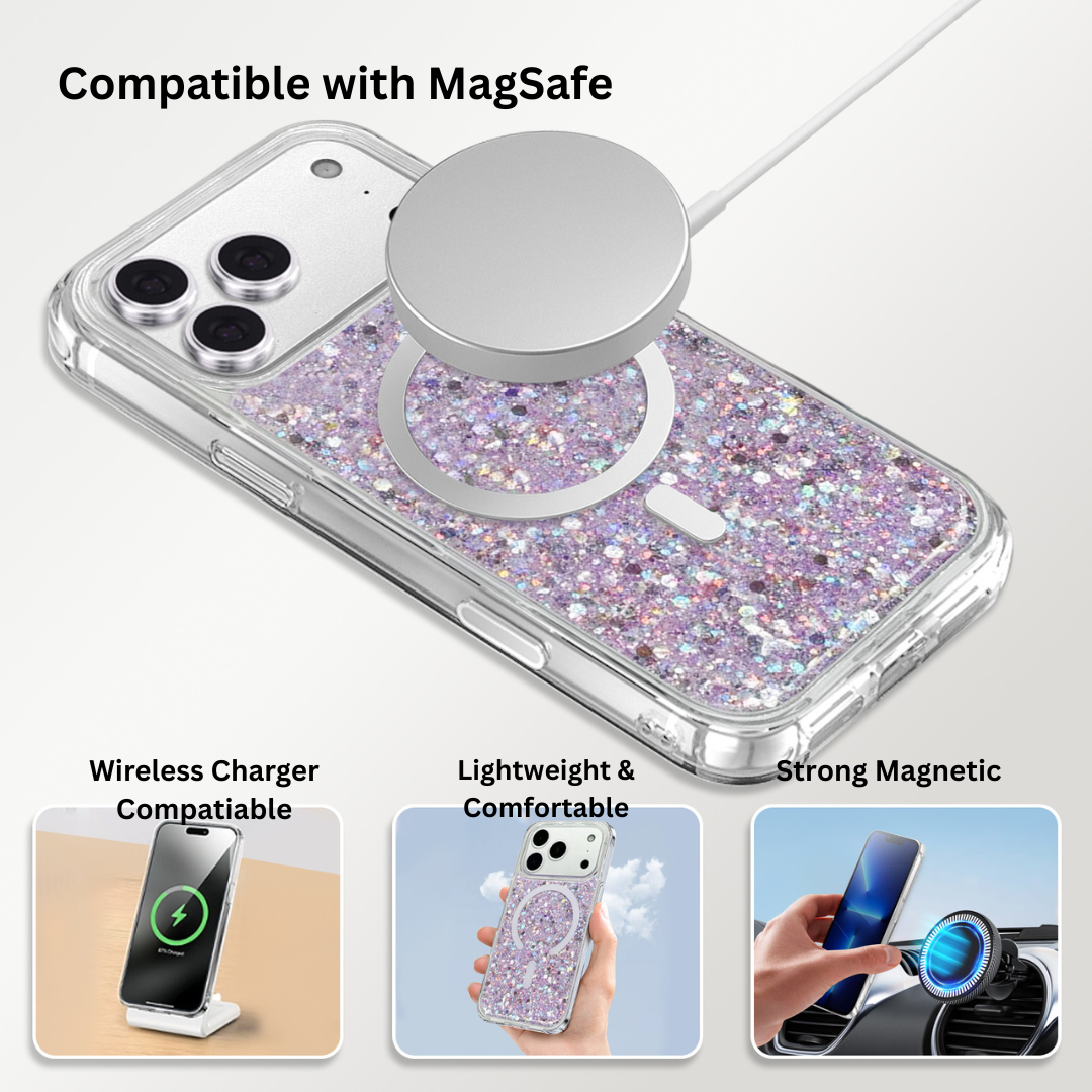 Nebula iPhone 17 Pro Magic Glitter Case Purple Silver