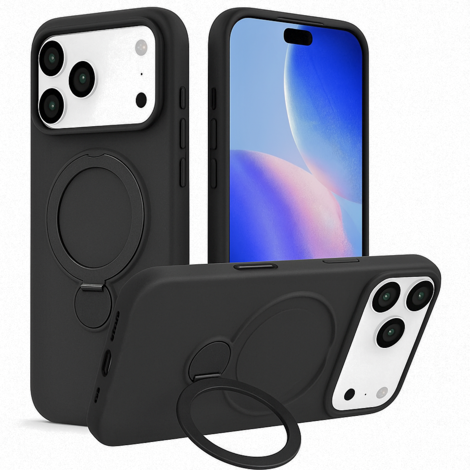 iPhone 17 Series Magsafe Invisible Silicone Stand Case - Black