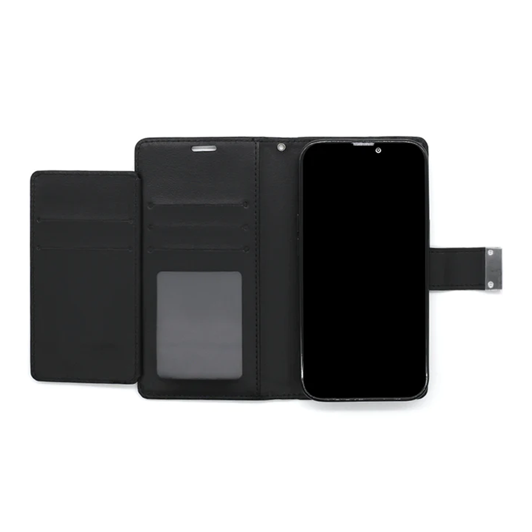 iPhone 14 Plus M Silver Buckle Flip Wallet Case Black