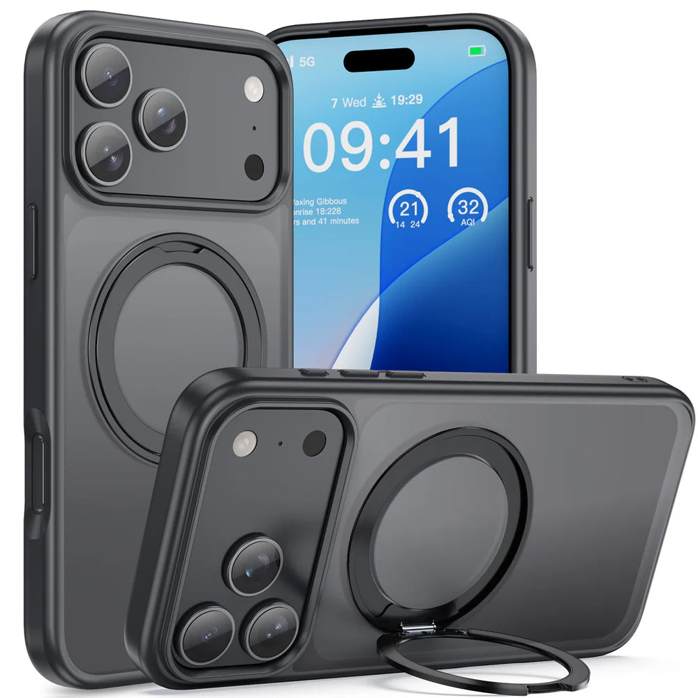 360 Degree Rotatable Ring Kickstand Case Black - iPhone 17Pro / 17ProMax